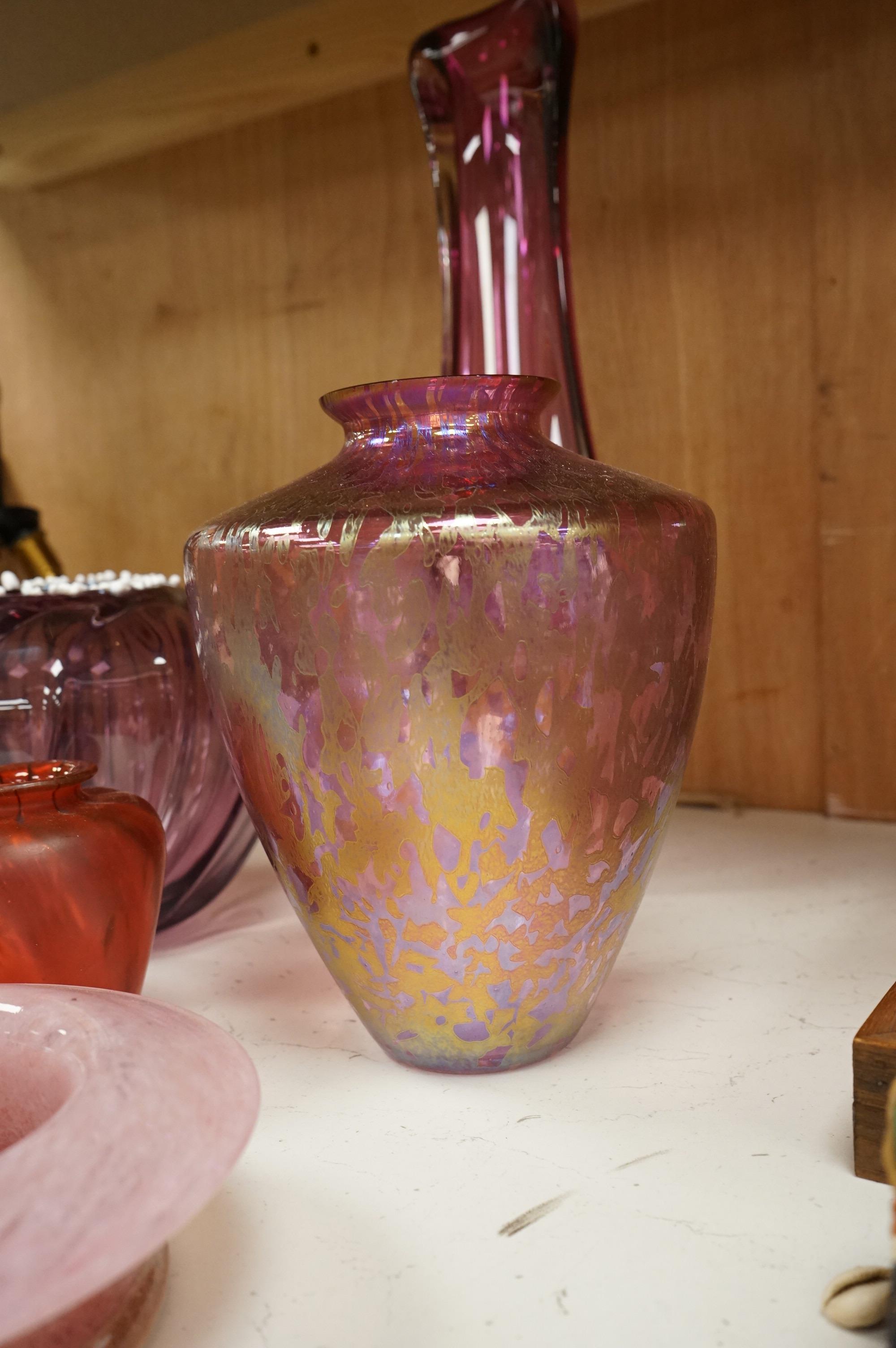 Five pieces of art glass including a Royal Brierley Studio vase, tallest 37.5cm